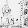 GINO COVILI - Scorcio con il Canone, l'albergo della Posta, il campanile della chiesa e la torre del Comune, 1996/97