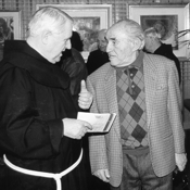 Gino Covili con Padre Berardo Rossi per l'inaugurazione della mostra all'Antoniano - Bologna, 1995/96